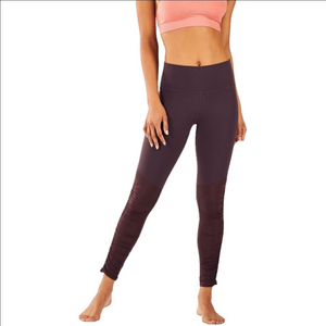 Fabletics Cashel Foldover PureLuxe Legging High-Waist Burgundy Ruched Side Mesh